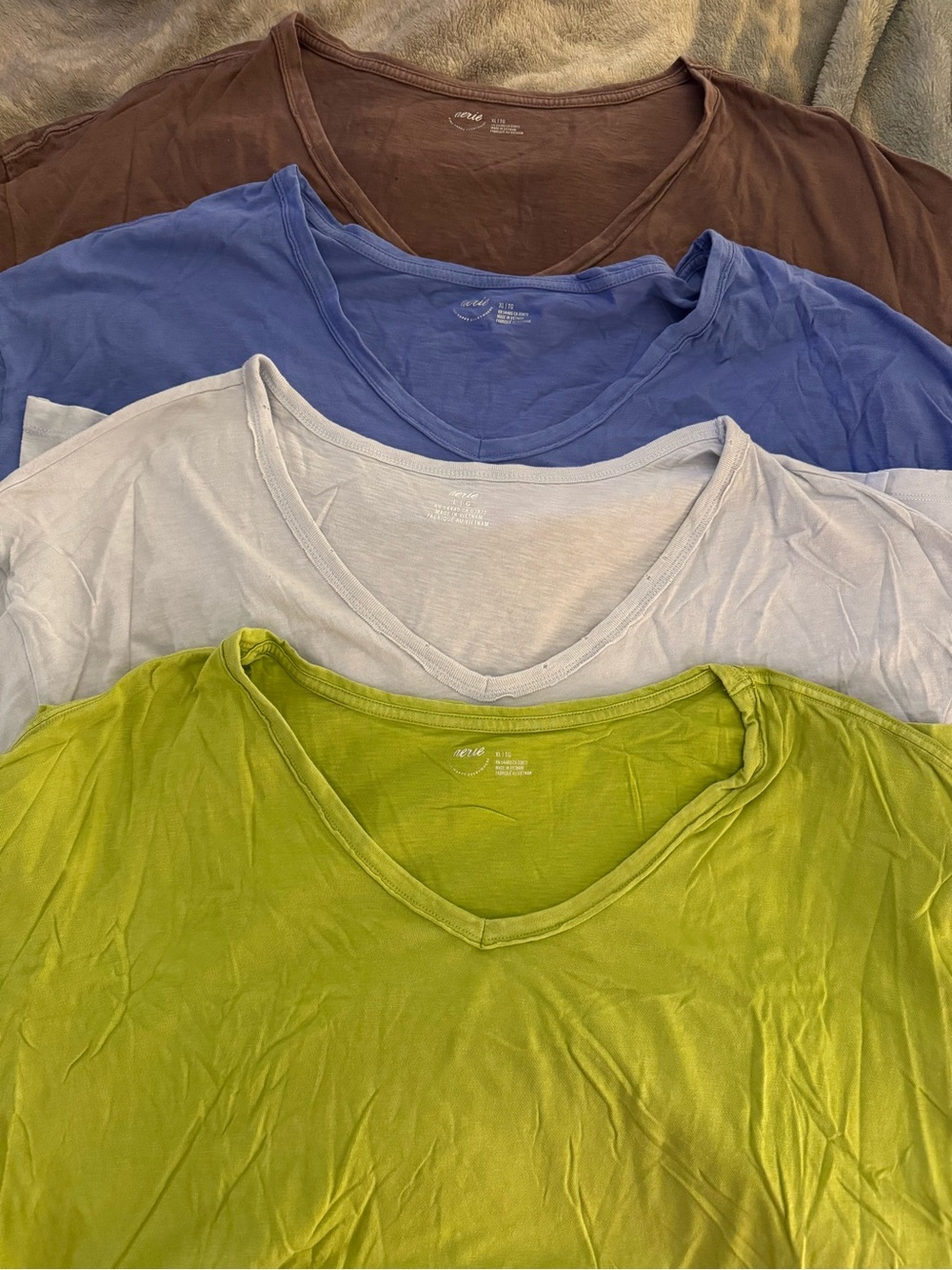 aerie oversized boyfriend V-neck Tops in Brown, Blue, Light blue, & Lime Green